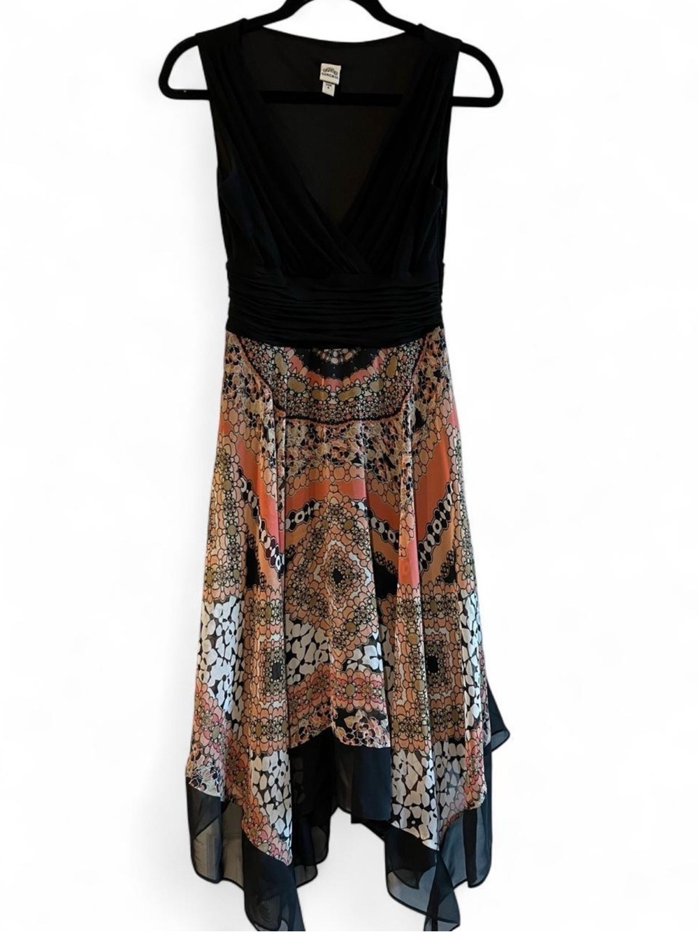Sangria Faux Wrap Paisley Geometric Handkerchief Hem Dress Size 4